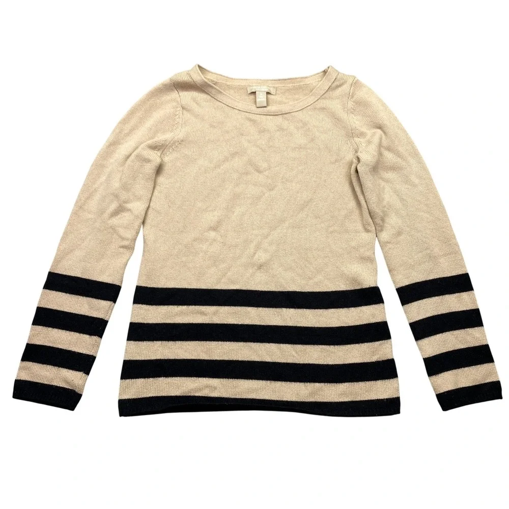 Banana Republic Tan Black Striped Wool Cashmere Blend Crewneck Sweater Mens‎ M